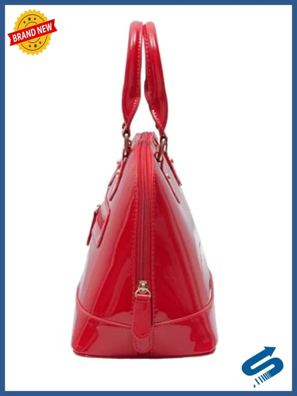 Patent Leather Dome Satchel Purse Zip-around Handbag Multi-Pocket Shoulder Bag